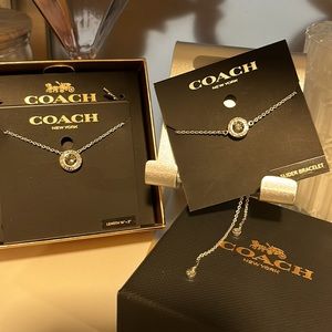 Coach silver necklace and bracelet slider set